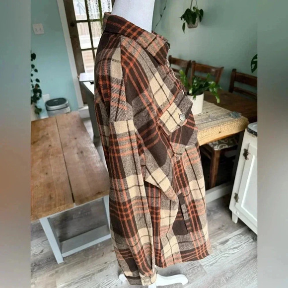 Caitefaso Womens Plaid Wool Jacket Button Down Long Sleeve - Picture 3 of 4